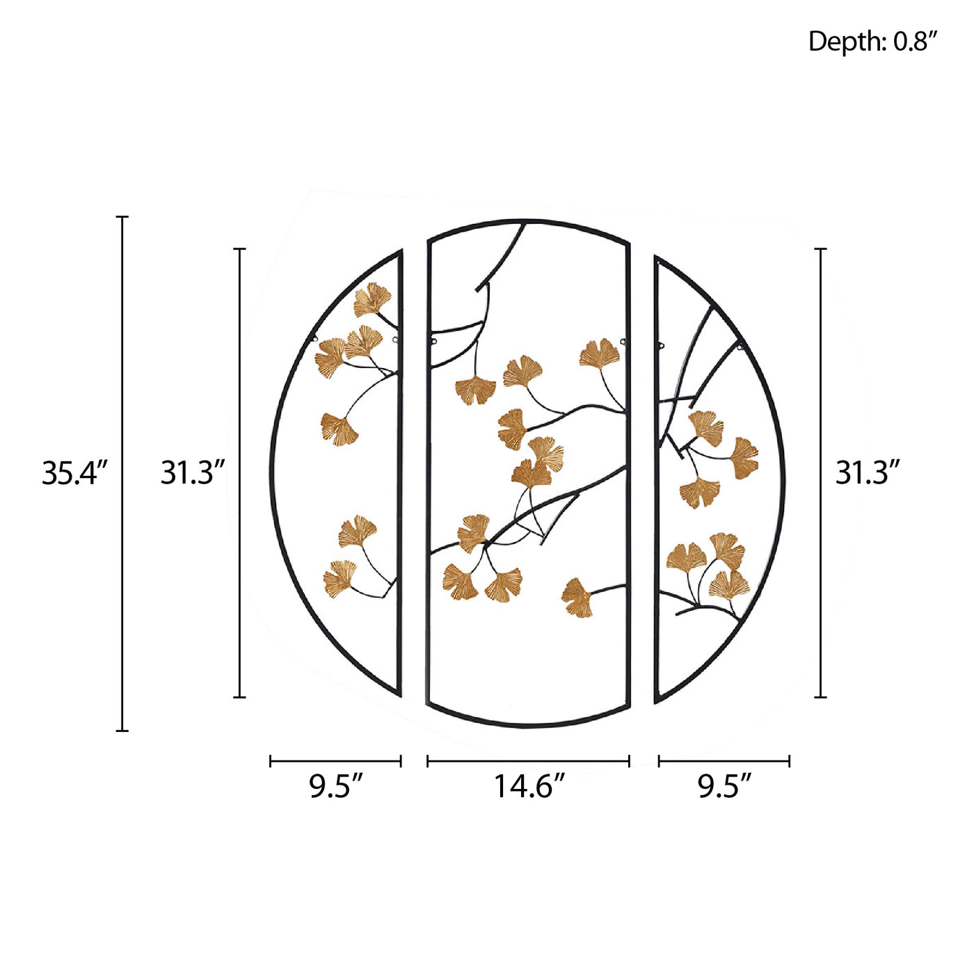 black/gold-14.6"w x 35.4"h x 0.8"d 9.5"w x 31.30"h x 0.8"d (2)