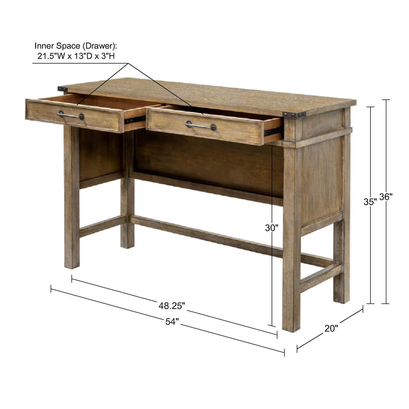 reclaimed natural-54"w x 20"d x 36"h 54"w x 20"d x 1"t 21.5"w x 13"d x 3"h 35" 35" 2 85 lbs
