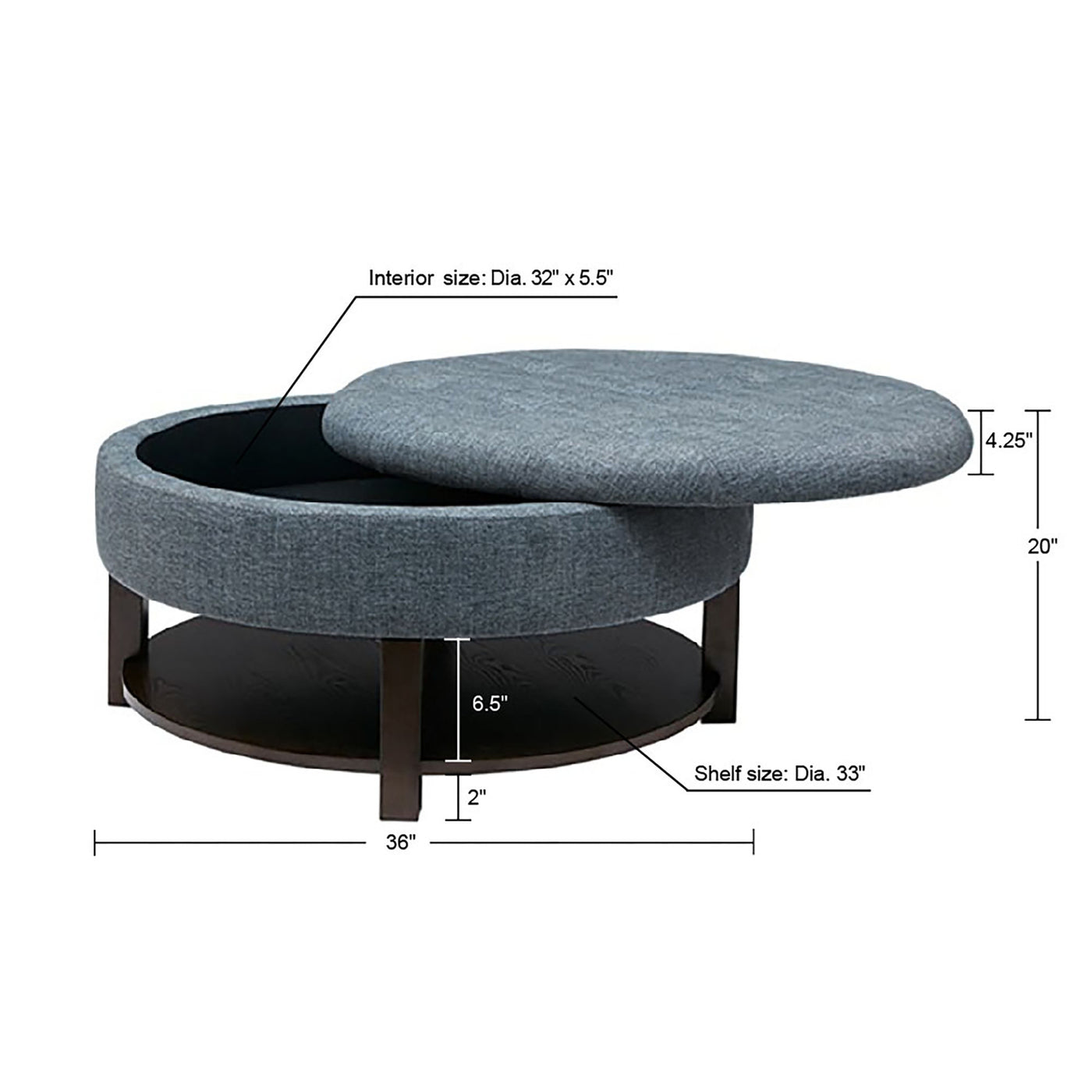 denim/brown-dia 36" x 20"h dia 36" x 20"h 4.25" 2"w x 2"d x 2"h dia. 33" x 0.75"t 6.5" 20" 32" dia 32" x 5.5"h 300lbs,denim/brown-dia 36" x 20"h dia 36" x 20"h 4.25" 2"w x 2"d x 2"h dia. 33” x 0.75"t 6.5" 20" 32" dia 32" x 5.5"h 300lbs