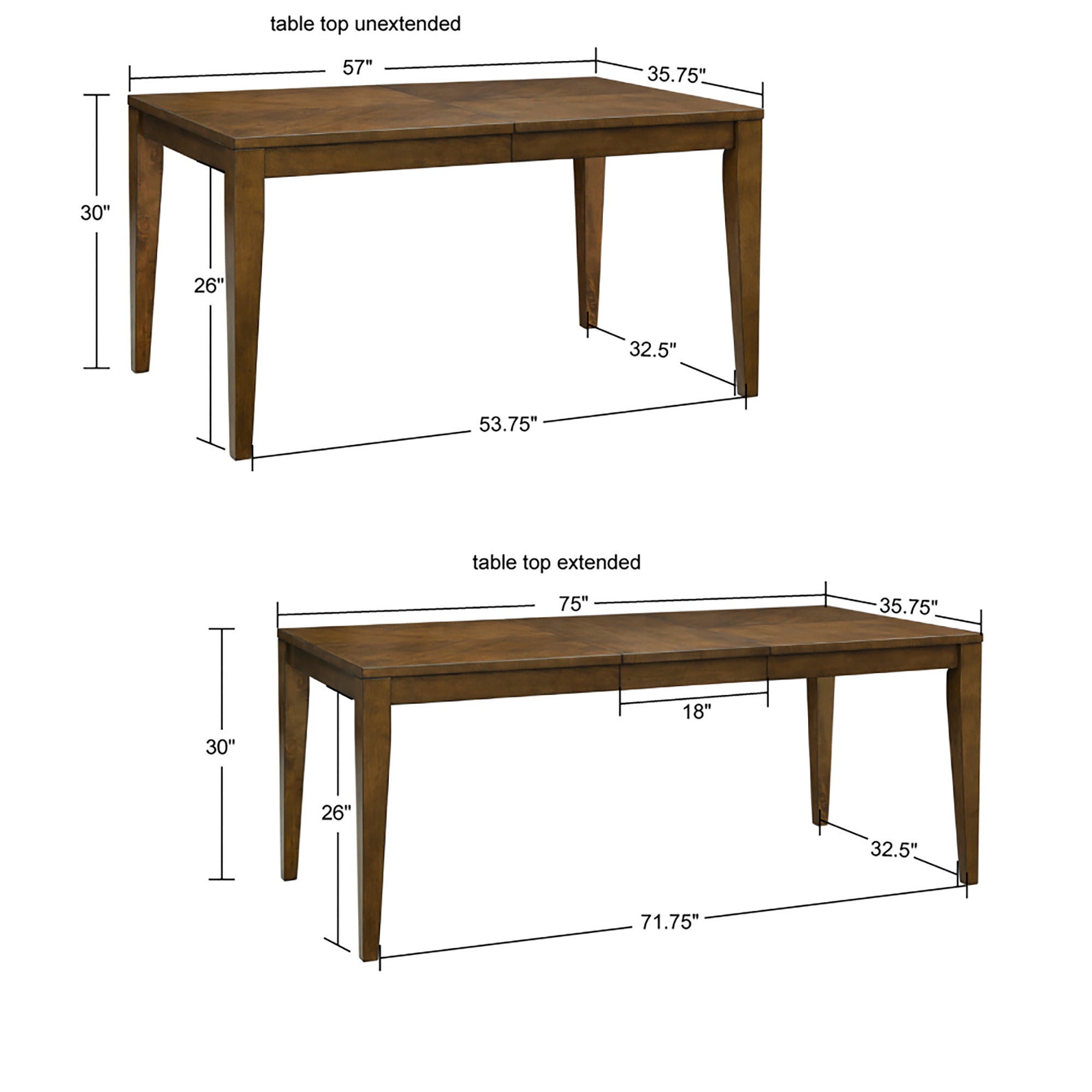 pecan-57"w x 35.75"d x 30"h 75"w x 35.75"d x 30"h 18"w x 35.75"d x 4"h 29" 26"