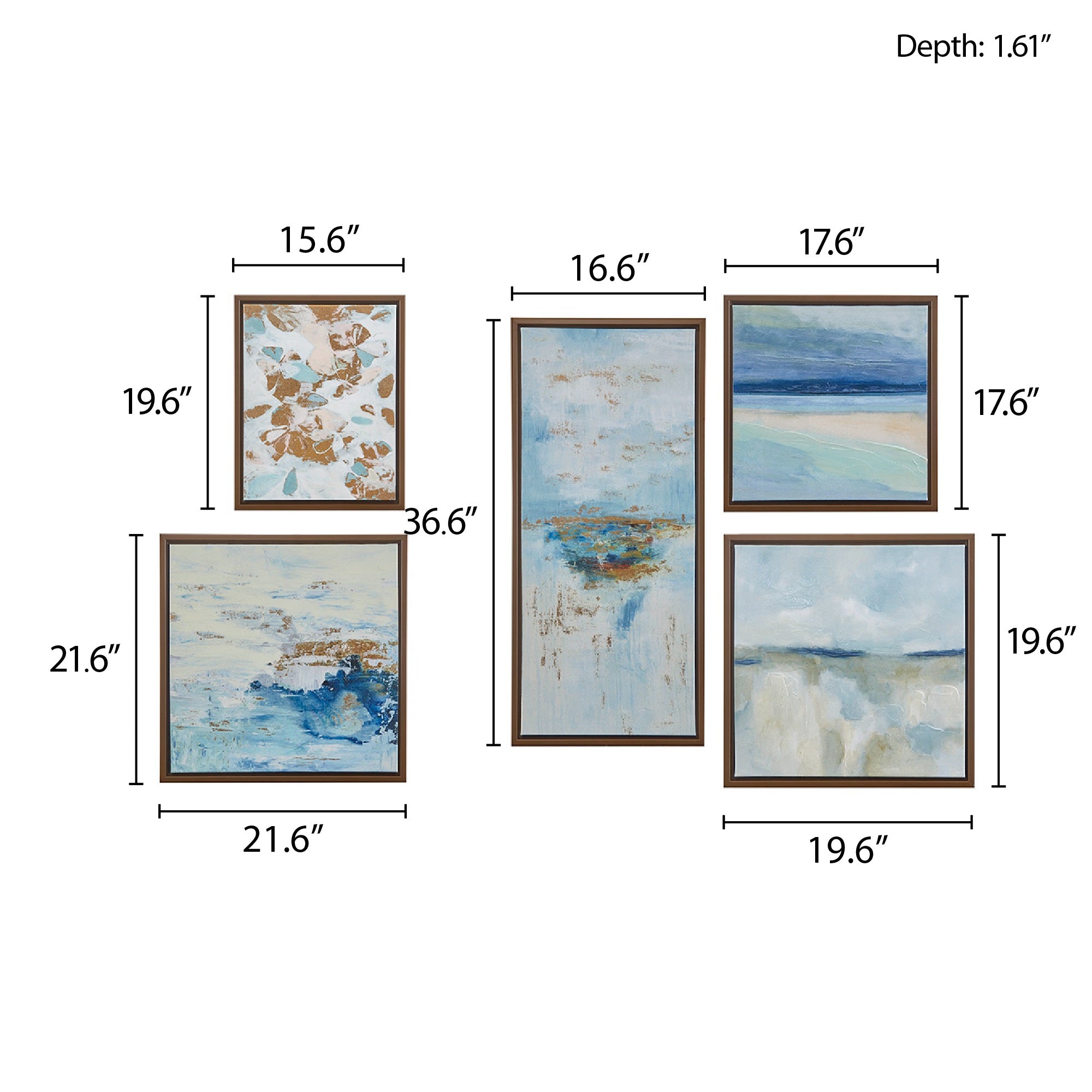 blue multi-16.6"w x 36.6"h x 1.61"d 21.6"w x 21.6"h x 1.61"d 19.6"w x 19.6"h x 1.61"d 19.6"w x 15.6"h x 1.61"d 17.6"w x 17.6"h x 1.61"d