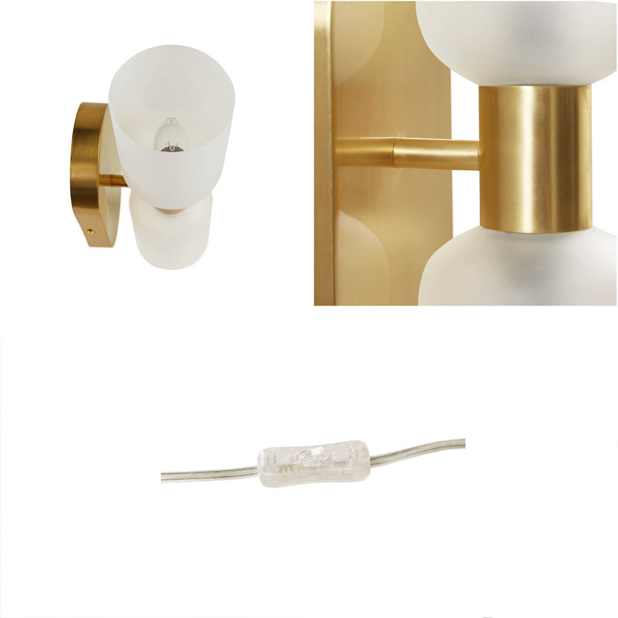 frosted glass/gold-4.25"l x 5.75"w x 14"h 3.75"dia x 5.75"h (2) 4"w x 1"d x8"h 60"