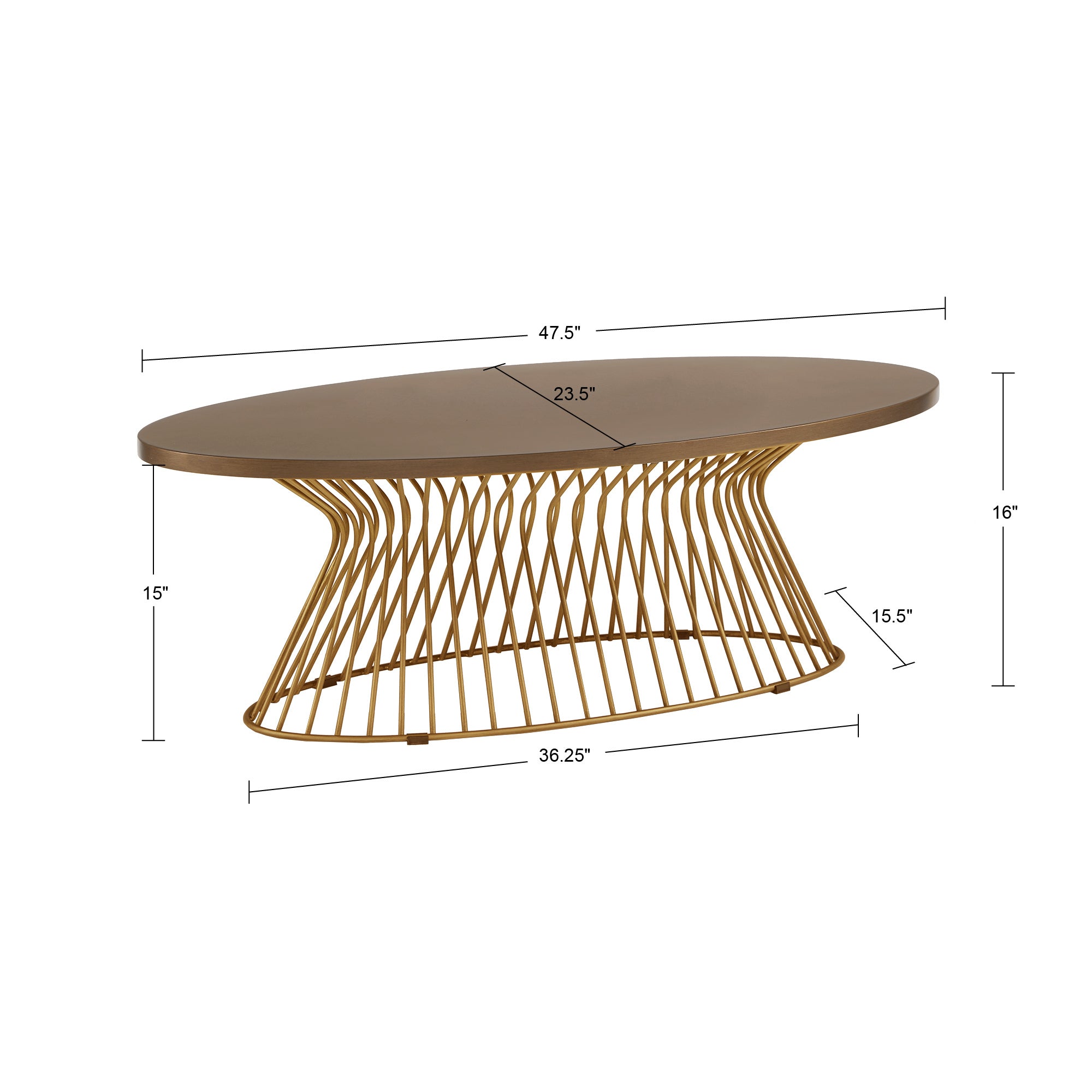 bronze-47.5"w x 23.5"d x 16"h 47.5"w x 23.5"d x 1"t 36.625"w x 15.5"d x 15"h 15"h 50.6