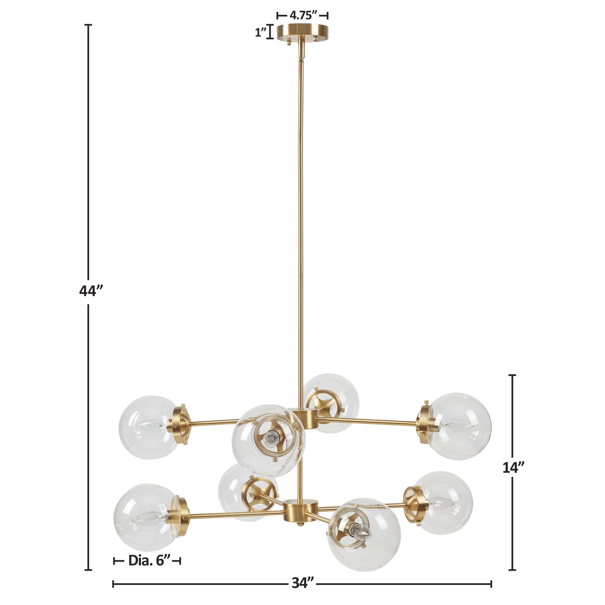 gold/clear-dia.34" x 44"h dia.34" x 14"h dia.6" x 6"h dia.1" x 2"h dia.4.75" x 1"h