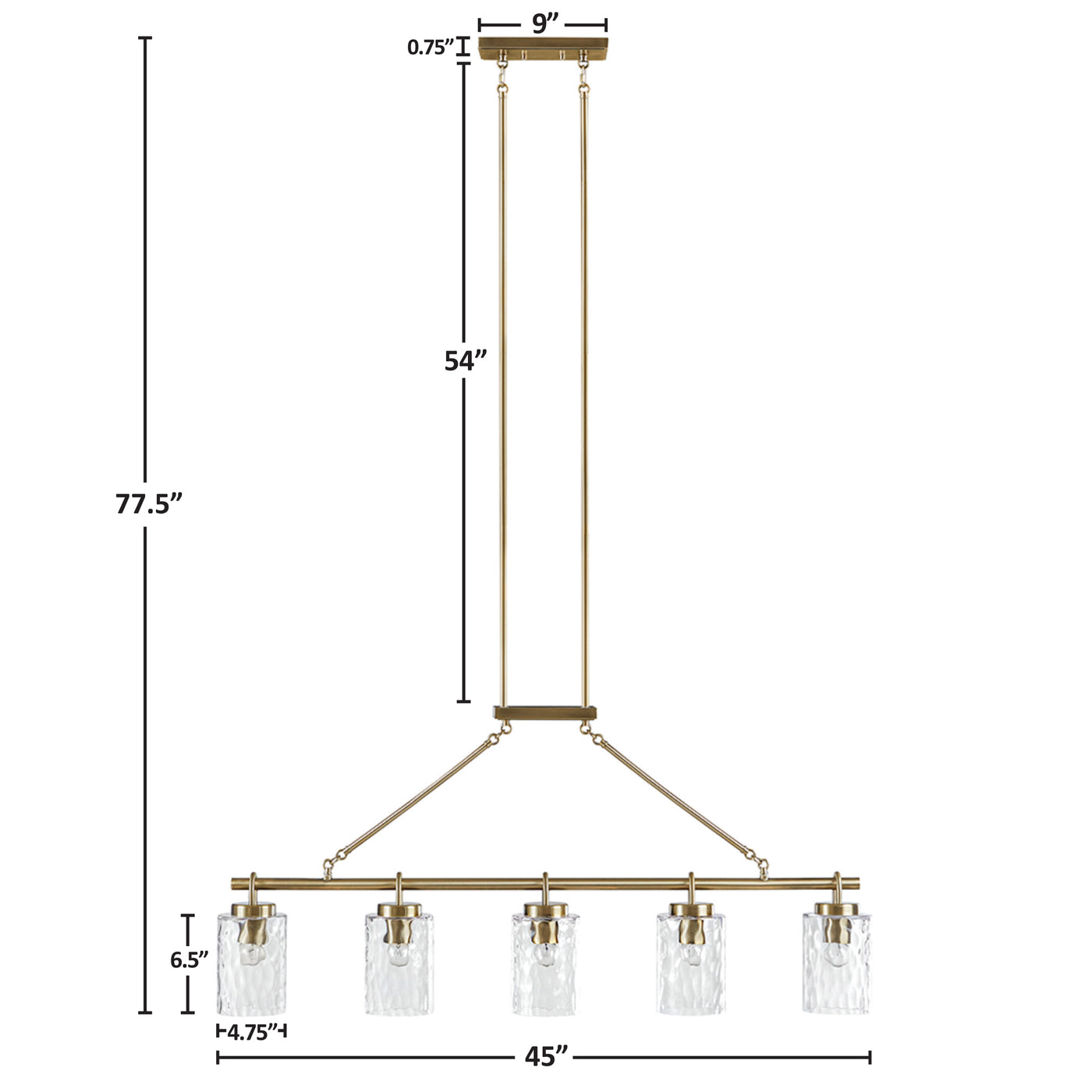 antique brass-45"w x 4.75"d x 77.5"h 45"w x 4.75"d x 22.5"h dia.4.75" x 6.5"h 54"l dia.1.5" x 1.5"h 9"w x 4.75"d x 0.75"h